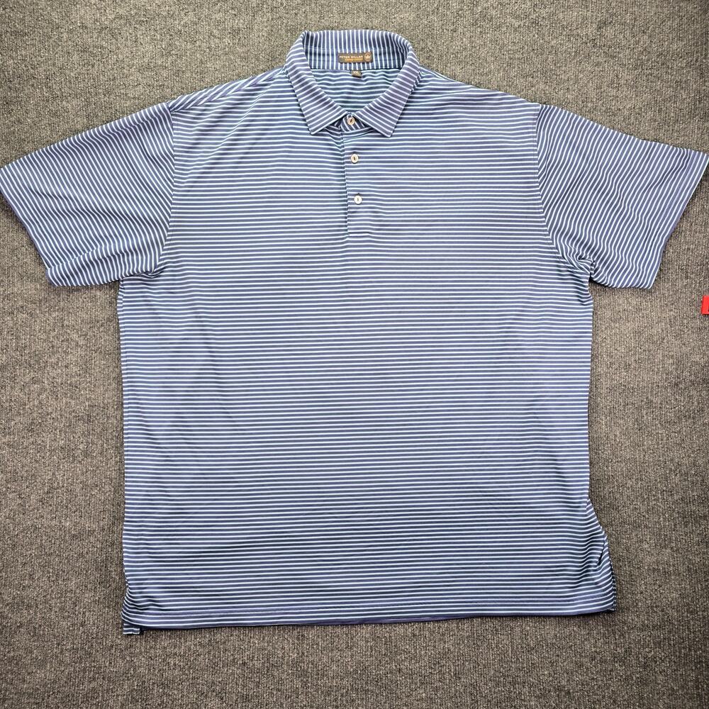 Peter Millar Summer Comfort Polo Shirt Mens XXL Purple Mint Striped Golf Stretch